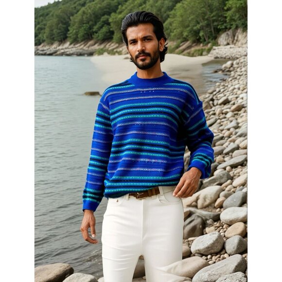 Alfred Dunner Other - Alfred Dunner Vintage Coogi Style Inspired Striped Knit Sweater Large Blue Green